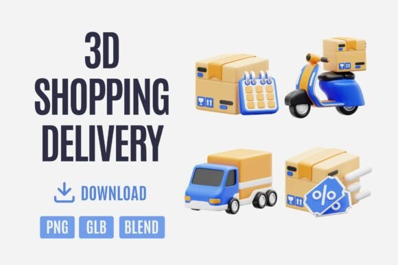 3D Shopping Delivery Set 02: Enhancing Visual Projects with Dynamic 3D Elements